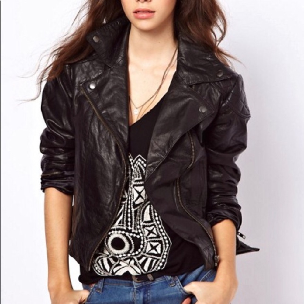 ASOS Genuine Leather Biker Jacket Size 10